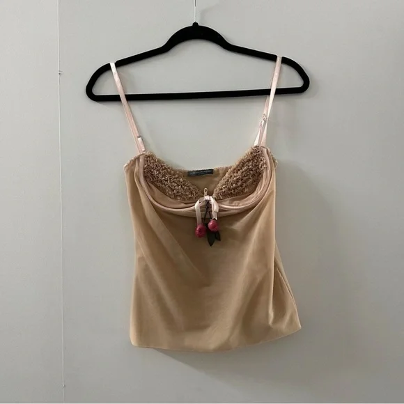 Vintage 2003 Alexander McQueen Irere Mesh Knit Leather Cherry Camisole - Picture 1 of 6